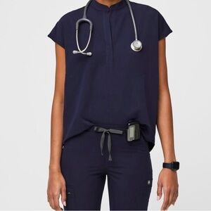 Figs Women’s Rafaela Collar Scrub Top in color Navy